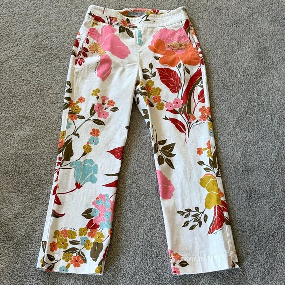 Marella tropical floral print cotton pants Sz 2 pockets - Picture 6 of 14